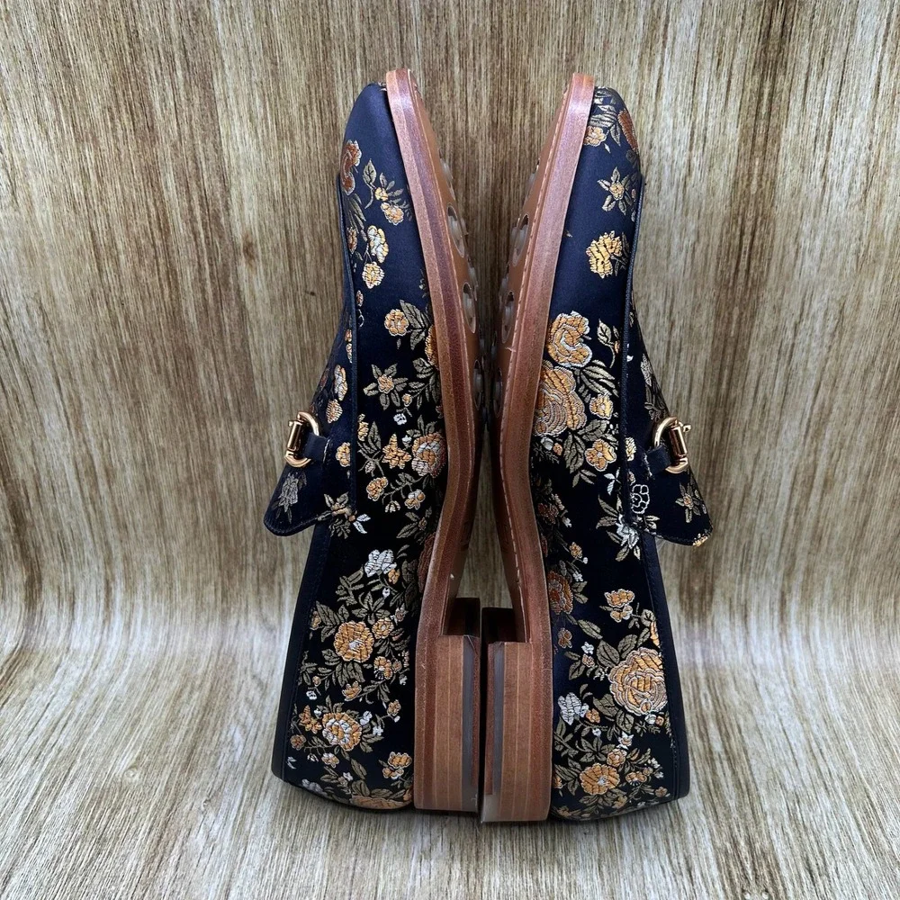 TAFT The Russel in Eden Men's 9 EU 42 Navy Gold Floral Jacquard Horsebit Loafers